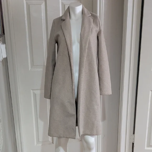 Zara Womens Beige Long Sleeve Collared Open Front Trench Coat Size S - Picture 1 of 6
